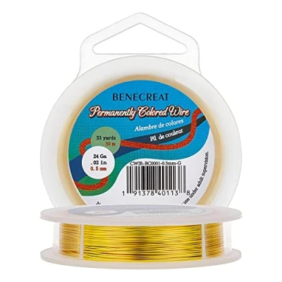 Abbildung von BENECREAT 24Gauge (0.5mm) Anlaufbeständiger Golddraht, Schmuckherstellung Kupferdraht, 30M/33Yard
