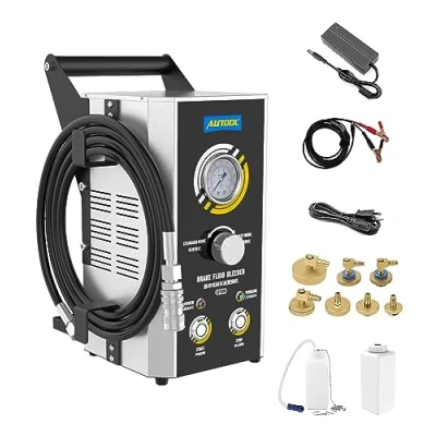 Abbildung von AUTOOL AST609 12V 220V 110V Auto Bremsenentlüfter, automatischer pulsierender Bremsflüssigkeitsentlüfter mit 2 Druckmodi (0 3bar) / 7 Verschiedene Adaptertypen für alle Fahrzeuge