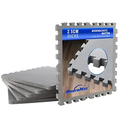 Abbildung von BodenMax Trainingsmatte Fitnessmatten Sportmatte Unterlegmatte Fußboden Puzzlematten Fallschutzmatten 58x58x2.5 cm grau 6 Stück
