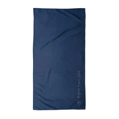 Abbildung von TOM TAILOR Fitnesstuch, 70x140 cm, 80% Polyester, 20% Polyamid/ Microfaser, mit feiner Kettelnaht und Logoprägung, SPORTS TOWEL Blau (Dark Navy)