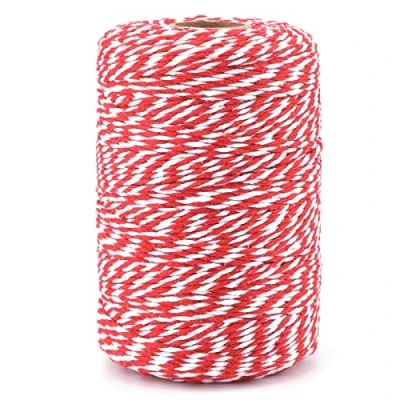 Abbildung von jijAcraft Rot und Weiß Baumwolle Schnur 200M Bäcker Bindfäden Bastelschnur, für DIY Handwerk Geschenke Verpacken Weihnachts Dekoration