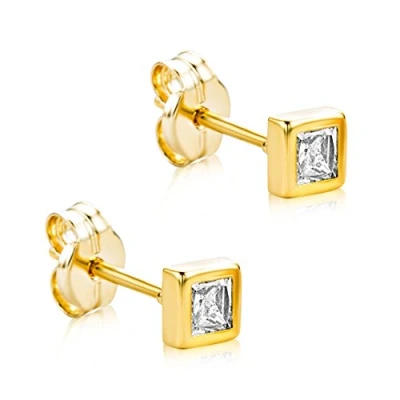 Abbildung von Orovi Ohrringe Damen Gelbgold 9 Karat / 375 Gold Ohrstecker Solitair Rundschliff Zirkonia Steinchen