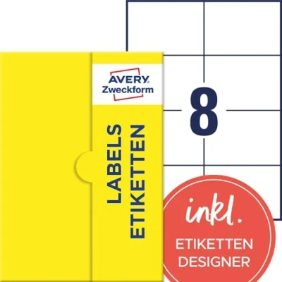 Abbildung von AVERY Zweckform P4910 10 Wetterfeste Folienetiketten (80 Klebeetiketten, 105x74mm auf A4, extrem stark selbstklebend, wasserfest, strapazierfähig, bedruckbare Outdoor Klebefolie) Blatt, weiß