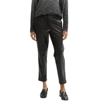 Abbildung von TOM TAILOR Damen Loose Fit Hose in Fake Leder Optik, 14482 Deep Black, 40/28