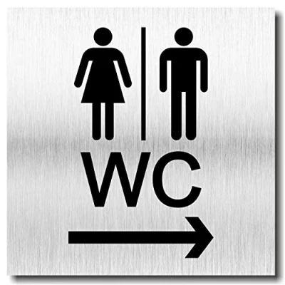 Abbildung von Türschild WC Pfeil rechts Schild UV Druck 12 x 12cm 3mm Aluverbund Made in Germany Art.Nr. 2100