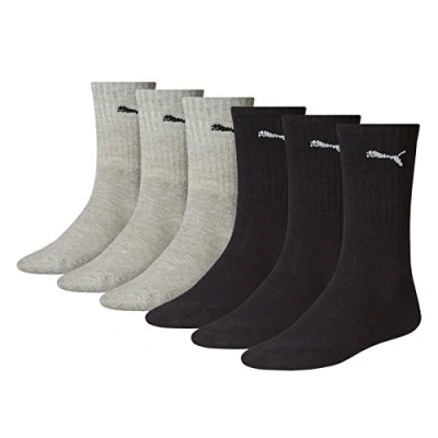 Abbildung von Puma Unisex Sportsocken Cush Crew 6er Pack, mehrfarbig (Black/Grey), Gr. 35 38, 251021001666035