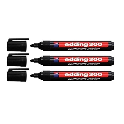 Abbildung von Edding 4 300001 300 Industry Permanent Marker Rundspitze Beschriftung von Karton, Metall, Gummi und Glas, schwarz (1,5 3 mm, 3er Pack)