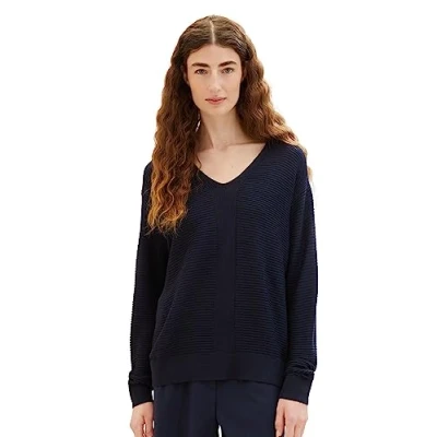 Abbildung von TOM Tailor MIT Vausschnitt Strickpullover, Damen, Größe: XL, Sky captain blue