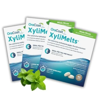 Abbildung von XyliMelts Milde Minze 120 Stück [SPARPAKET] Hafttabletten gegen nächtliche Mundtrockenheit befeuchten im Schlaf den Mund 4 8 Stunden dezenter Minzgeschmack trockenen