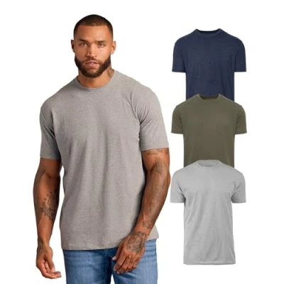 Abbildung von True Classic Herren T Shirt mit Rundhalsausschnitt und kurzen Ärmeln, 3er Pack Marineblau, Hellgrau Militärgrün, Grau Meliert, L