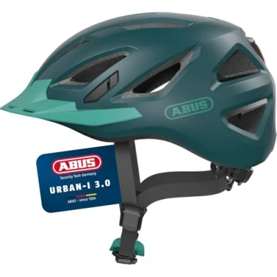 Abbildung von ABUS Stadthelm Urban I 3.0 Fahrradhelm mit Rücklicht, Schirm und Magnetverschluss für Damen Herren Blaugrün, Größe M