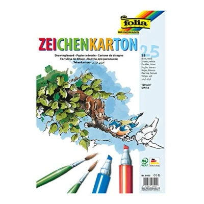 Abbildung von folia 8400 Zeichenkarton, 120 g/qm, DIN A3, 25 Blatt, weiß Zeichenpapier für vielfältige kreative Ideen
