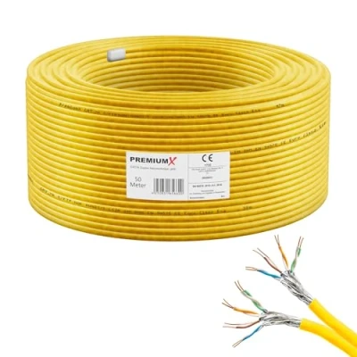 Abbildung von Premium X 50m CAT 7A Netzwerkkabel Duplex LAN Kabel Verlegekabel Ethernet Kupfer Datenkabel AWG 23 S/FTP PiMF PoE Eca Cat7A 1200 MHz Installationskabel Halogenfrei