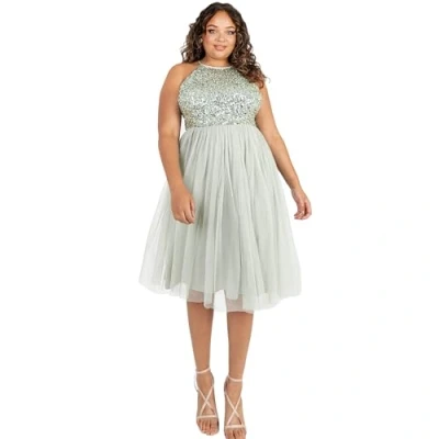 Abbildung von Maya Deluxe Damen Green Lily Embellished Halter Neck Midi Bridesmaid Dress, Lily, 40 EU