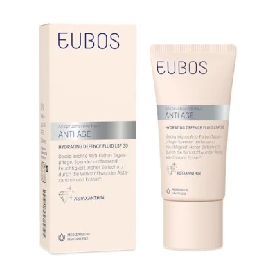 Abbildung von EUBOS Anti AGE HYDRATING DEFENCE FLUID LSF 30 Aging Gesichtscreme mit Astaxanthin &amp; Hyaluron 72h Feuchtigkeit Zellschutz Schutz vor UV Strahlen freien Radikalen 50ml