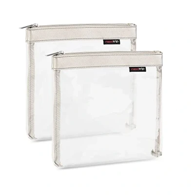 Abbildung von nextrip Kulturbeutel [2&#039;er Set] Transparent für Flüssigkeiten Handgepäck Kosmetiktasche durchsichtig Flugzeug Reiseset Kosmetik Beutel (Silver)
