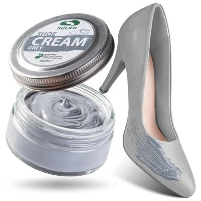 Abbildung von SULPO Schuhcreme Grau Shoe Cream Schuhputzcreme Ledercreme Lederbalsam Glattleder Wasserbassiert Farbe auffrischen Lederpflege Echt und Kunstleder 50ml