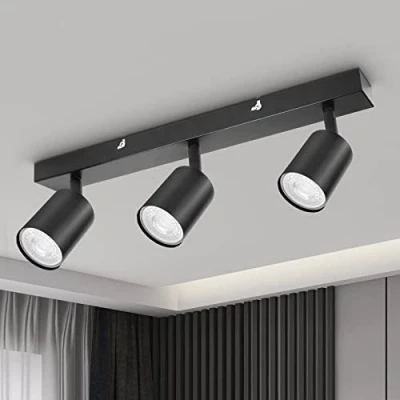 Abbildung von Dehobo Led Deckenstrahler Schwenkbar 350 3 Flammig Deckenleuchte GU10 Wandstrahler Schwarz Spotlight Lampe Deckenlampe für Wohnzimmer Schlafzimmer Küche, Nein Leuchtmittel
