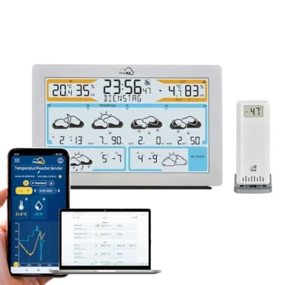 Abbildung von TFA Dostmann WLAN Wetterstation TFA.me ID 02, 35.8100, Profi Wettervorhersage durch wetter.com 3 bis 6 Tage, Online Portal, inkl Außensensor Funk, Max Min Werte, Warnfunktion, weltweit, silber