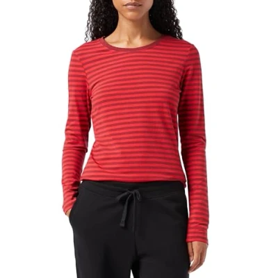 Abbildung von Amazon Essentials Damen Langärmeliges T Shirt mit Rundhalsausschnitt, Klassischer Schnitt (Erhältlich in Übergröße), Burgunderrot Rot Streifen, XXL