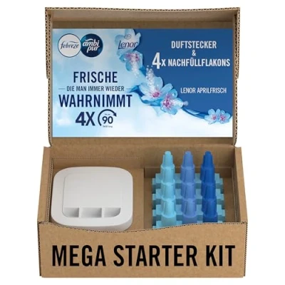 Abbildung von Febreze Programmierbarer Lufterfrischer 3Volution Duftstecker Starter Kit + Nachfüllflakons 80 ml Aprilfrisch, 3 Wechselnde Düfte Zum Bekämpfen Von Gerüchen