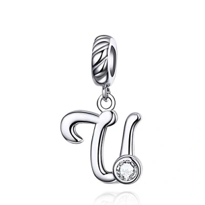 Abbildung von LaMenars Damen Charm Anhänger Alphabet Buchstabe 925 Sterling Silber passend für, Chamilia und europäische Armbänder &amp; Halsketten (Buchstabe U)