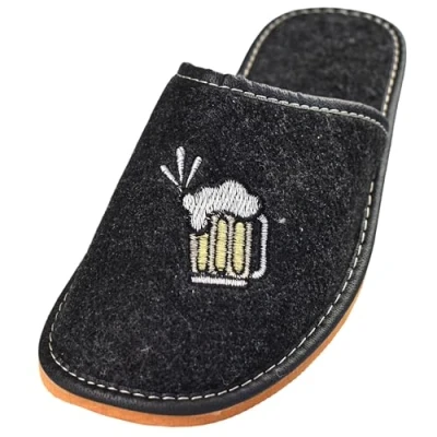 Abbildung von APREGGIO Hausschuhe Herren 44 Größe Dunkelgrau Filzpantoffeln Pantoffeln mit Stickerei Filz Slippers Indoor Herrenschuhe Winter Männer