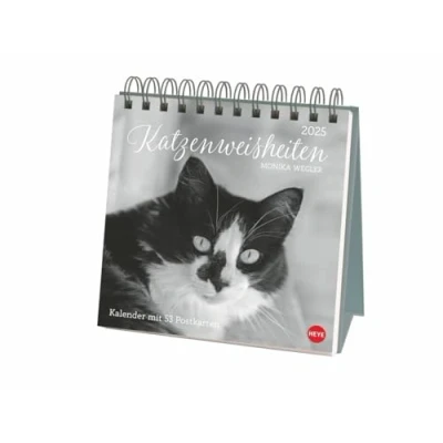 Abbildung von Monika Wegler: Katzen Weisheiten Premium Postkartenkalender 2025: 53 Postkarten mit zauberhaften Katzenfotos und Zitaten in einem kleinen Kalender für ... Zum Aufstellen. (Postkartenkalender Heye)