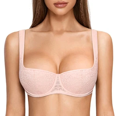 Abbildung von DOBREVA Damen Push Up BH Dirndl Bügel Balconette Spitzen Sexy Leicht Gepolstert Große Größen Nacktes Rosa 75B