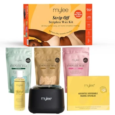 Abbildung von Mylee Strip Off Wax Kit Professionelles Haarentfernungs Set mit digitalem Wachswärmer und Wachsperlen für Gesicht, Körper, Bikini mehr Waxing Essentials Ergebnisse in Salon Qualität