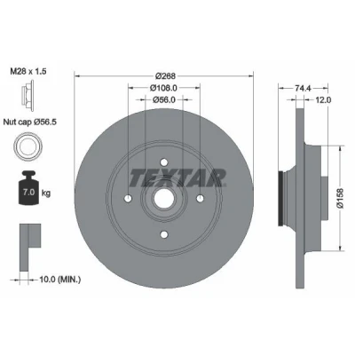 Abbildung von TEXTAR PRO 92168703 Bremsscheibe 268 12 04/04 108 voll beschichtet mit integriertem magnetischen Sensorring, Radlager PEUGEOT: 308 I SW, 5008
