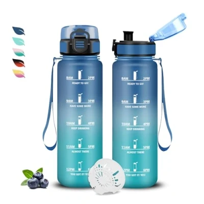 Abbildung von Trinkflasche Kinder 0 5 liter Trinkflasche, mit Uhrzeit, Auslaufsicher, Zeitmarkierung, Leicht zu Reinigen, Erwachsene für Schule, Outdoor
