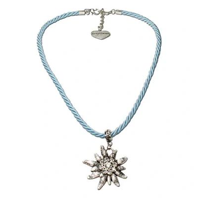 Abbildung von Alpenflüstern Kordel Trachtenkette Strass Edelweiß Damen Trachtenschmuck Dirndlkette hell blau DHK100