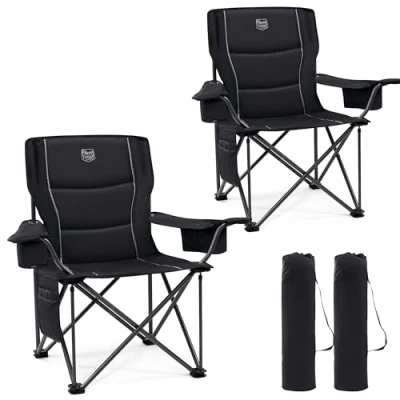 Abbildung von TIMBER RIDGE XXL Campingstuhl Faltbar 2er 200KG Belastbar Übergroßer Bequem Gepolster Klappstuhl Camp Garten Balkon Strand Camping Stuhl Sessel Gartenstuhl Anglerstuhl Regiestuhl Schwarz