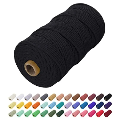Abbildung von Uiopa Makramee Garn 2mm x 200m, Baumwollkordel Farbig Baumwollgarn Geflochten Baumwollseil, Natürliche Baumwollschnur für Wandbehang, Vorhang, Traumfänger, Hängepflanze, Deko (Schwarz)