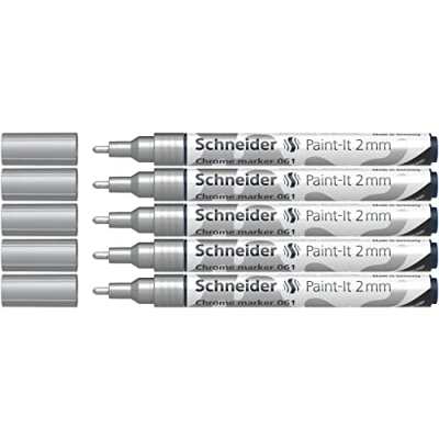 Abbildung von Schneider 061 Chrommarker 2,0 mm (hochpigmenierte Tinte mit Spielgeleffekt, für viele Untergründe geeignet) 5 Stück chrom