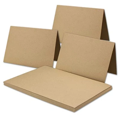 Abbildung von 50x Vintage Kraftpapier Falt Karten DIN A5 148 x 210 mm sandbraun Recycling 300 g/m² blanko Klapp NEUSER PAPIER