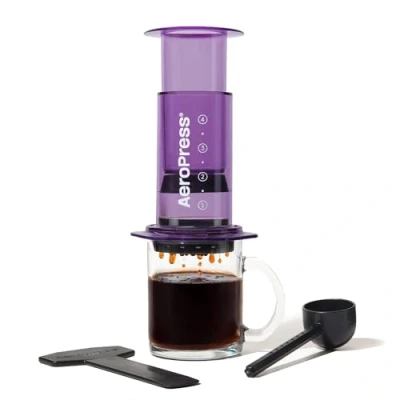 Abbildung von AeroPress Clear Violette Kaffeepresse 3 in 1 Kaffeemaschine kombiniert French Press &amp; Espresso Vollmundiger Kaffee ohne Bitterkeit Tragbare Mini für Camping Reisen, Violett