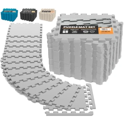 Abbildung von EDIESI, Bodenschutzmatte Fitness, Puzzlematte Boden, Pool Schutzmatte, Home Gym, Tatami, Gummimatte, Gym Matte (18 Uds / 30x30x1 cm/Grau)