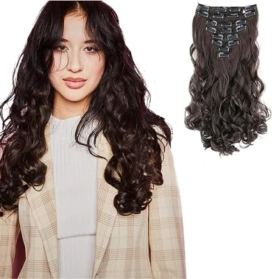 Abbildung von CAISHA XXL 35cm 8 Teile Set CLIP IN EXTENSIONS Haarverlängerung Haarteil Voluminös Gewellt Schokobraun CES103 1