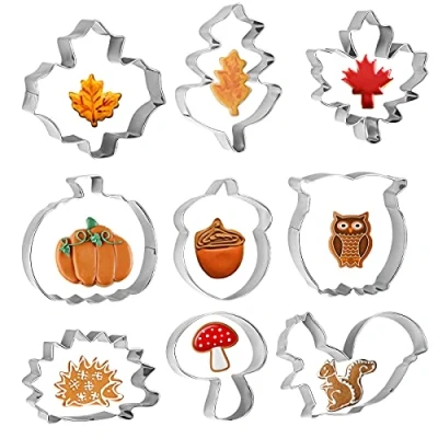 Abbildung von WEDNOK 9pcs Herbst Ausstechformen Erntedankfest Ausstecher Blätter Keksausstecher Edelstahl DIY Plätzchenausstecher mit Ahornblatt Eichenblatt Eichhörnchen Eichel Igel Kürbis für Keks Fondant Backen