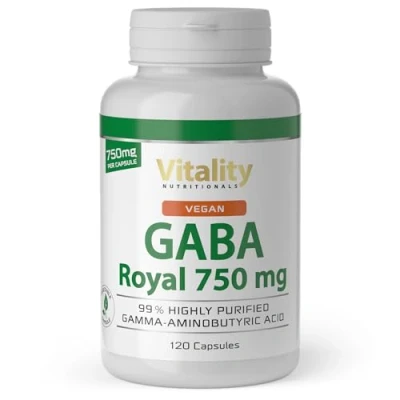 Abbildung von GABA Royal 750 mg, hochdosiert für ausgeglichenes Wohlbefinden. Nur 1 Kapsel pro Tag, pur und hochdosiert: reines Pulver
