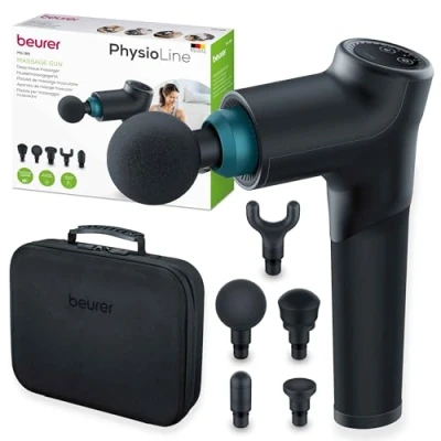 Abbildung von Beurer MG 185 Massagepistole, Massage Gun mit 5 Aufsätzen, kraftvolle Triggerpunktmassage, Lockerung von Verspannungen, Muskelmassagegerät 9 Intensitätsstufen, Akku
