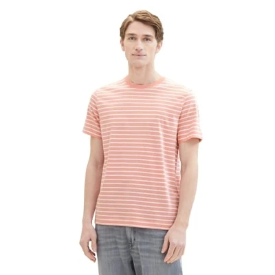 Abbildung von TOM Tailor Gestreiftes Tshirt print, Herren, Größe: Medium, Hazel coral rose white stripe