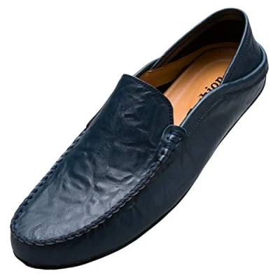 Abbildung von Unitysow Mokassins Slipper Herren Leder Slip On Fahren Schuhe Leicht Weich Loafers Handgefertigt Flache Business Schuhe,Blau,EU 46