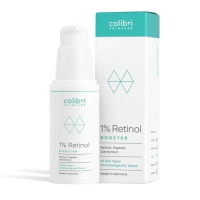 Abbildung von colibri skincare 1% Retinol Booster 30ml lässt die Haut glatter und strahlender aussehen liposomal verkapseltes für sichtbare Ergebnisse Serum hochdosiert