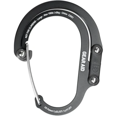 Abbildung von GEAR AID HEROCLIP Karabinerclip und Haken (Groß) für Camping, Rucksack, Organisation Garage, Schwarz