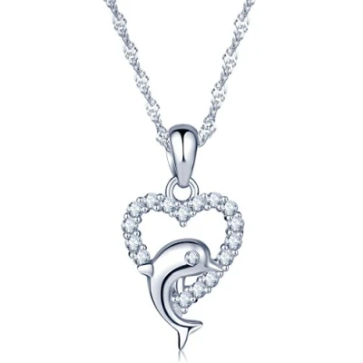 Abbildung von Unendlich U Fashion Herz Delfin Damen Halskette 925 Sterling Silber Zirkonia Anhänger Kette mit Anhänger,
