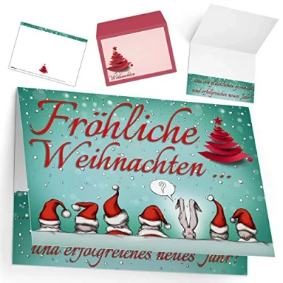 Abbildung von Weihnachtskarten mit Umschlag (15er Set) WEIHNACHTSMÜTZEN edle Klappkarten ideal privat &amp; geschäftlich Frohe Weihnachten Karten von BREITENWERK