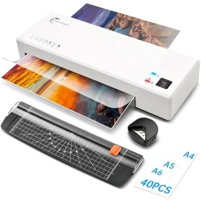 Abbildung von Laminiergerät, A4 Thermo und Kaltlaminiergerät 40 Hüllen, 4 in 1 Laminiermaschine mit Papierschneider Eckabrunder, Laminiergerät A4, A5, A6, für Büro, Zuhause, Karte, Menü, Schule